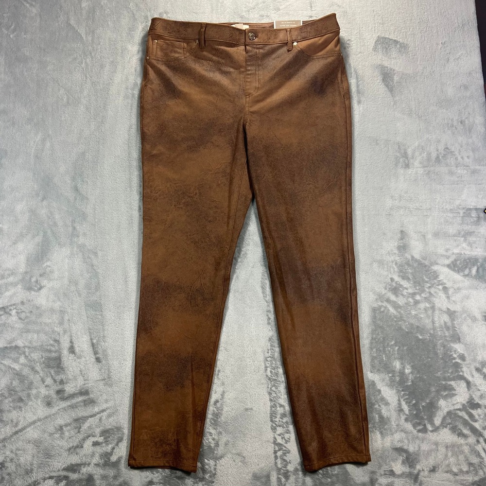 Chico's Faux Knit Suede Worn Luggage Pant Womens 2 Regular Brown NWT Chic Boho